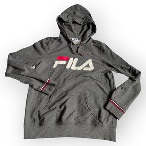 FILA Gray Hoodie with Large White and Red Logo